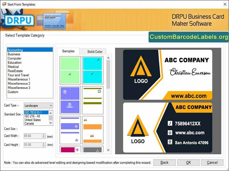 Business Card Printing screen shot