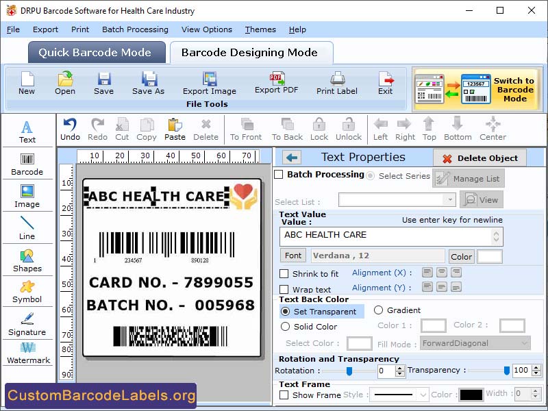 Healthcare Barcode Printer screen shot