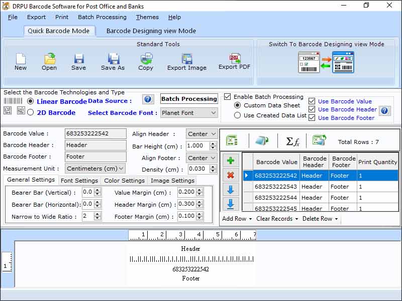 Postal Barcode Designing Application