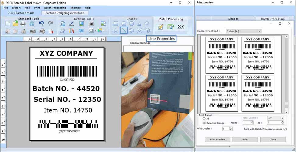 Screenshot of Excel Barcodes & Labels Maker Tool