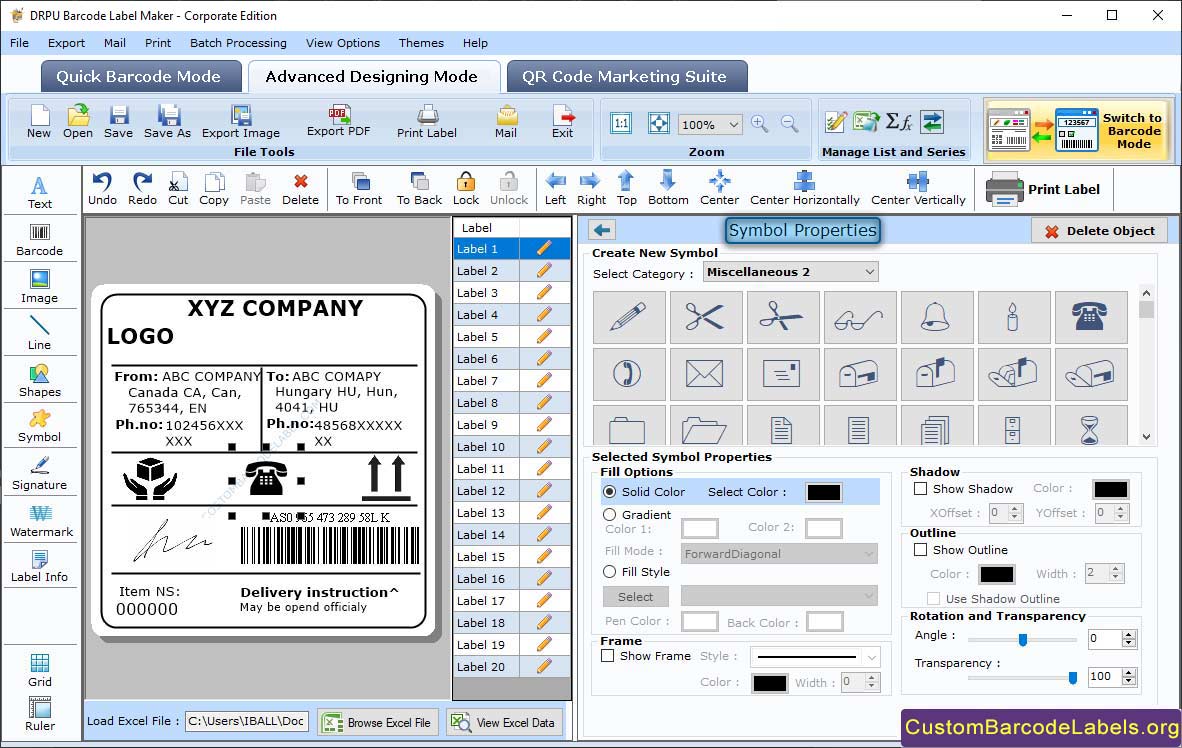 Barcode Labels Tool for Corporate Edition