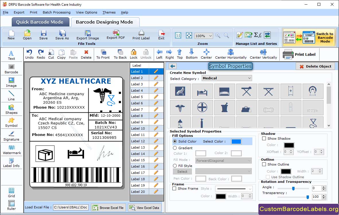 Barcode Labels Tool for Healthcare Industry