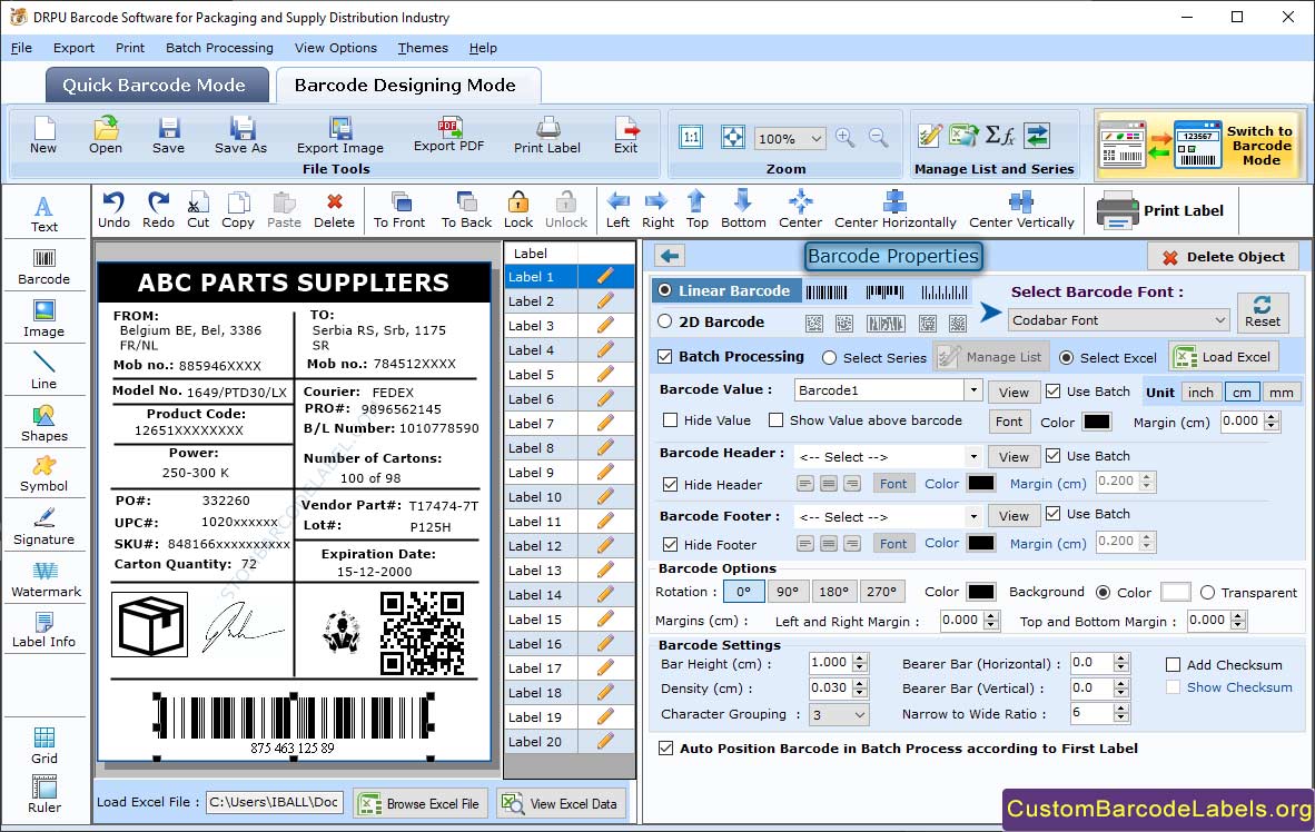 Barcode Labels Tool for Packaging and Supply Industry