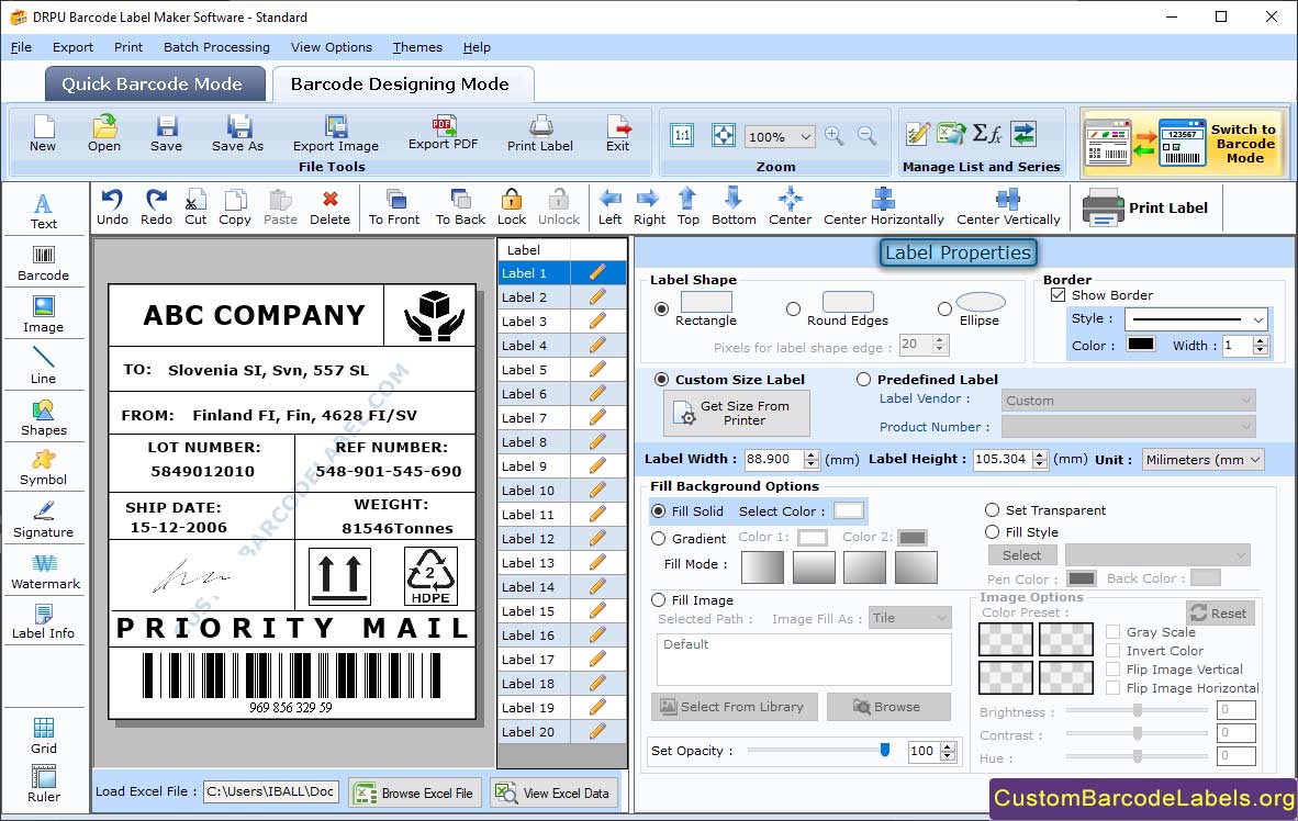 Change Label Properties