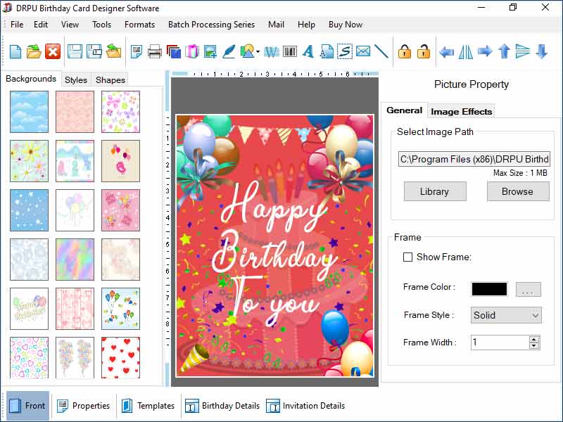 Screenshot of Birthday Card Printable Software