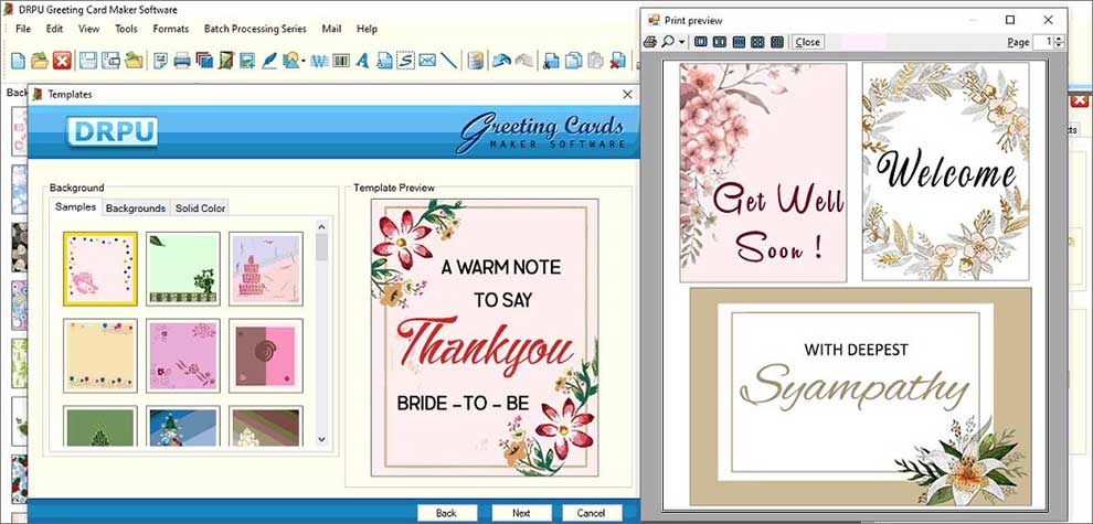 Screenshot of Excel Wishing Cards Designing Software