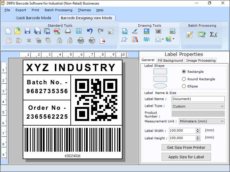 Screenshot of Manufacturing Barcode Label Maker Tool