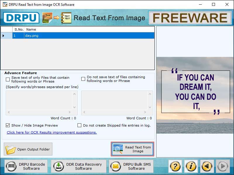 Screenshot of Extract Text from Image OCR Software