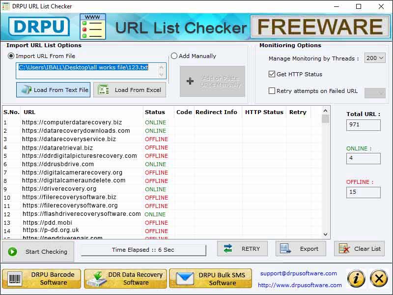 URL List Checker Application