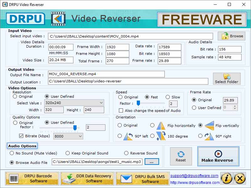 Screenshot of Video Reverser Free Software