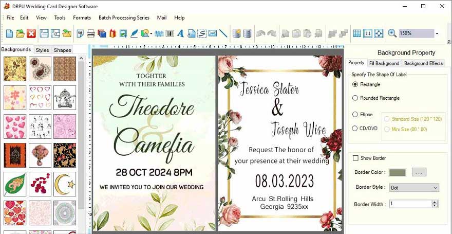 Screenshot of Windows Wedding Invitation Card Creator