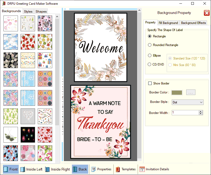 Screenshot of Excel Greeting Cards Maker Application