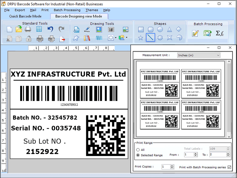 Screenshot of Label Printing Tool for Manufacturers