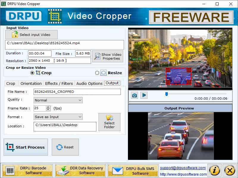 Screenshot of Advanced Free Video Cropper Application