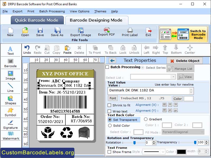 Postal Barcode Labels Tool screenshot Postal Barcode Labels Tool screenshot