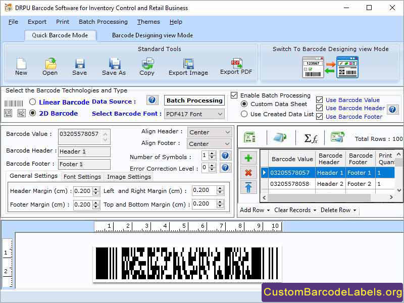 Screenshot of Custom Inventory Barcode Labels