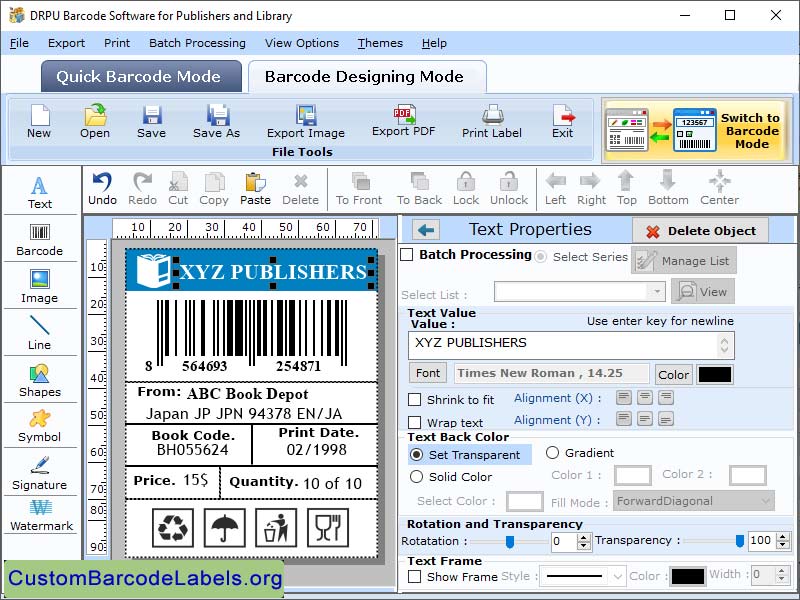 Publishers Barcode Designing Tool, Library Barcode Label Printing Tool, Author and Library Barcode Creator, Publishing Label Maker Software, Library Barcode Designing Software,Library Barcode Creator program