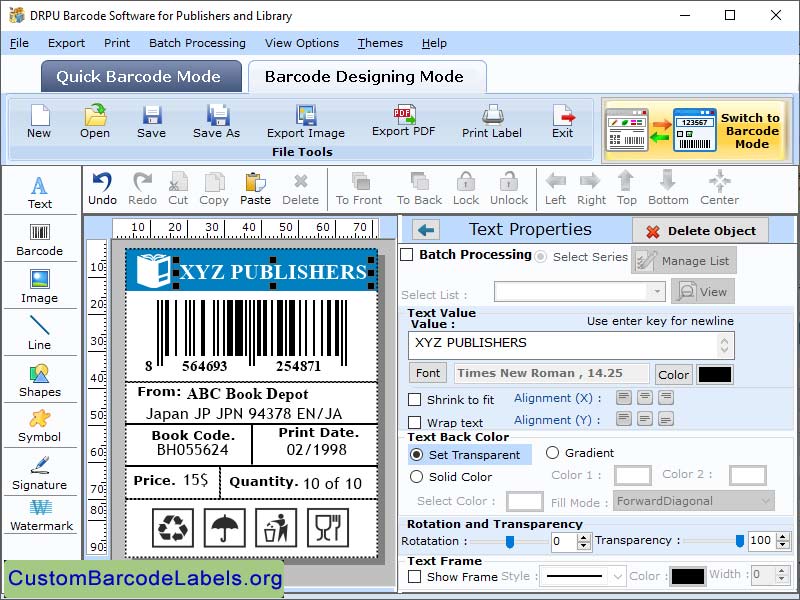 Screenshot of Publisher Barcode Software