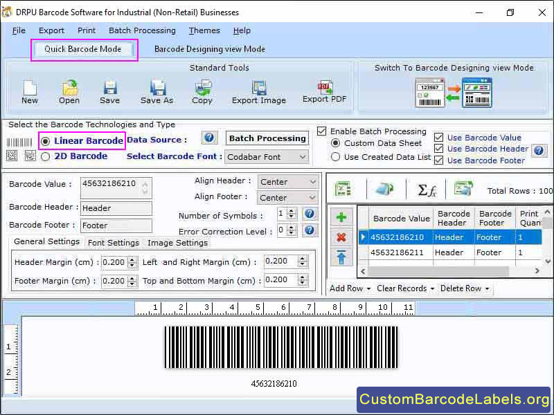 Screenshot of Warehousing Barcode Labels Tool