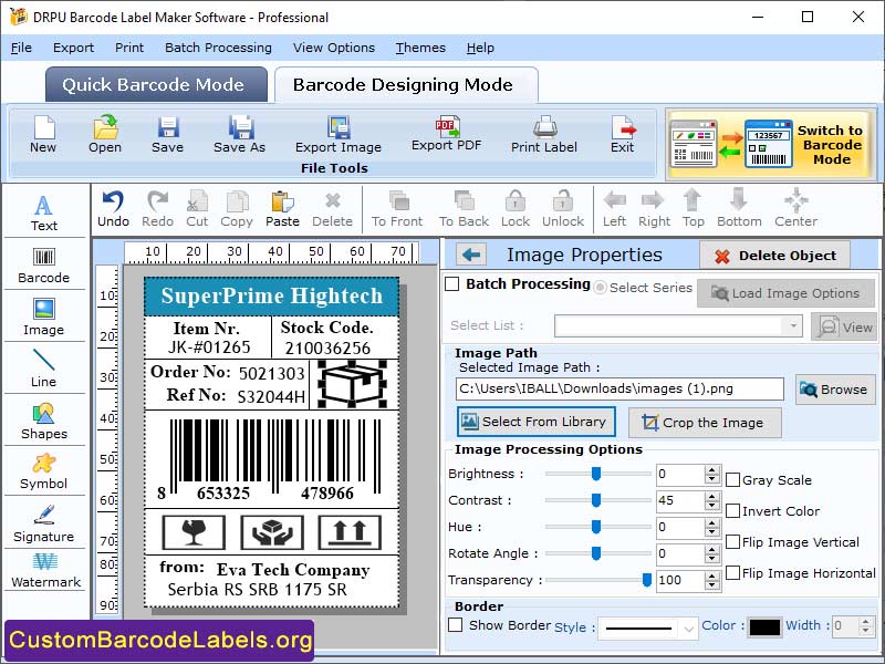 Windows 10 Professional Custom Barcode Label full